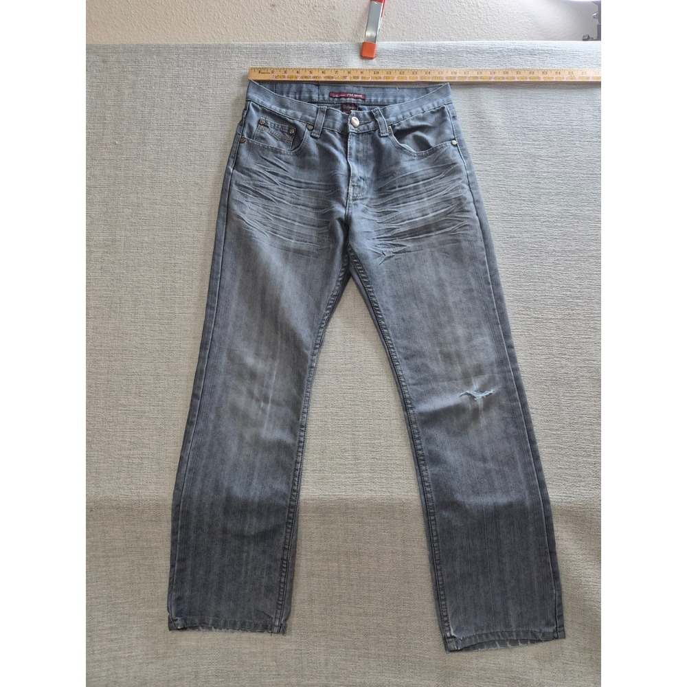 Old Skool Straight Jeans Mens 30 Blue Whiskering Denim Cotton Stretch Distressed